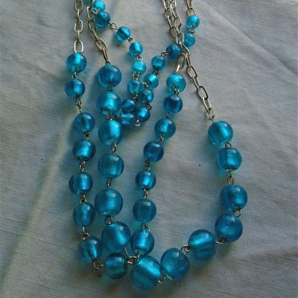 Bright Blue Smurftastic Mcm Glass Bead Necklace